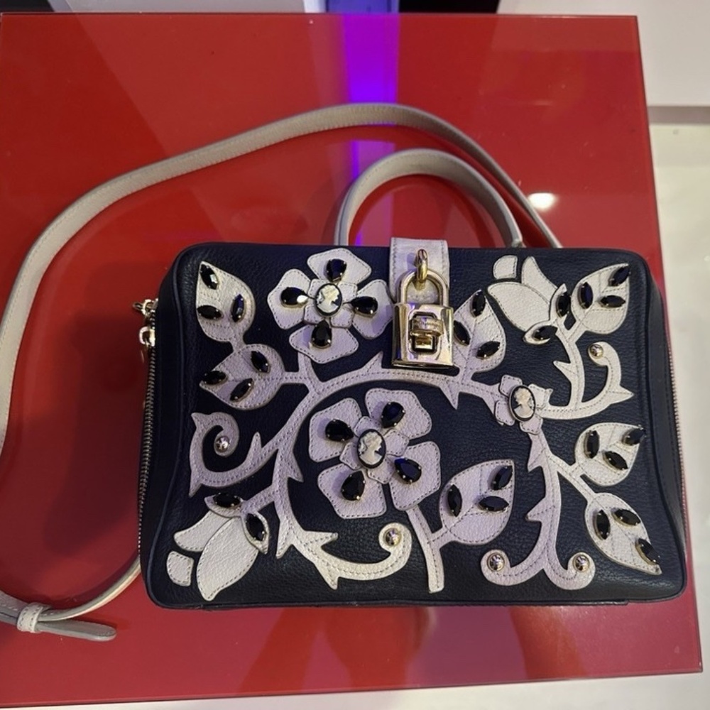 Dolce &Gabbana   Runway cameo jeweled  rectangular leather bag with 🔒 lock